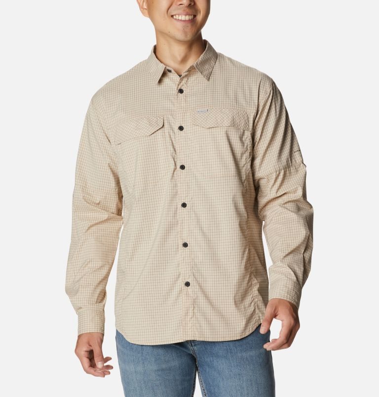 Men's Columbia Silver Ridge Lite Plaid Long Sleeve Shirts Khaki | CA-V04A3