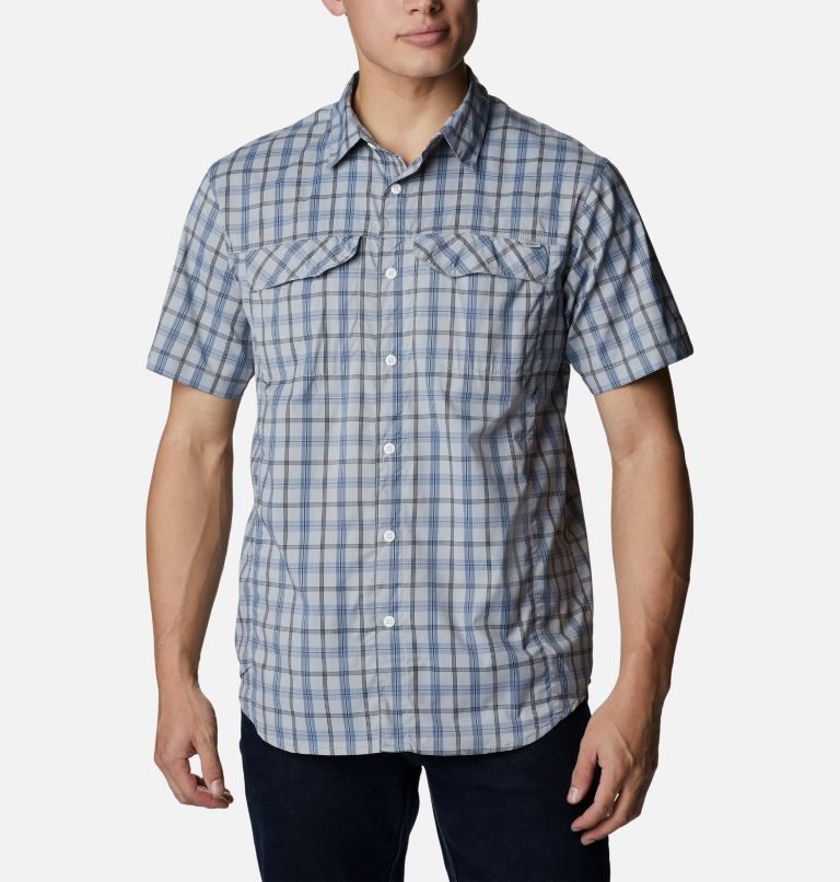 Men\'s Columbia Silver Ridge Lite Plaid Short Sleeve Shirts Navy | CA-L643C