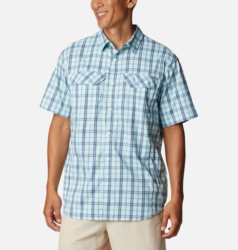 Men\'s Columbia Silver Ridge Lite Plaid Short Sleeve Shirts Turquoise | CA-U1A8L