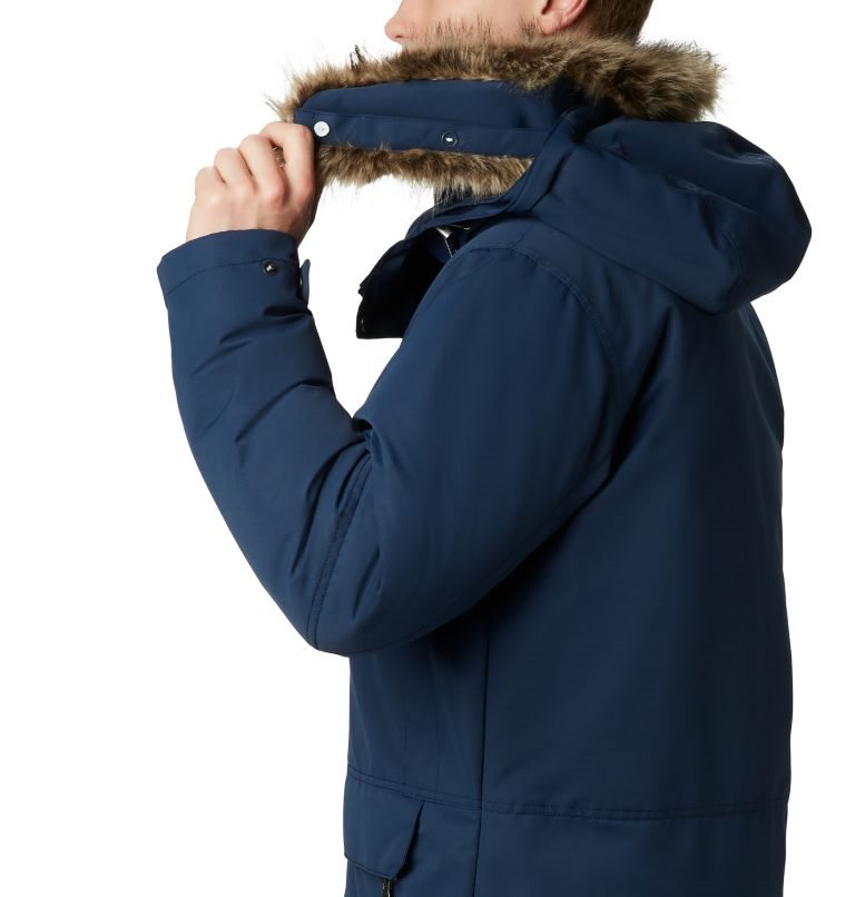 Men's Columbia South Canyon Long Down Jackets Navy | CA-V4AC5