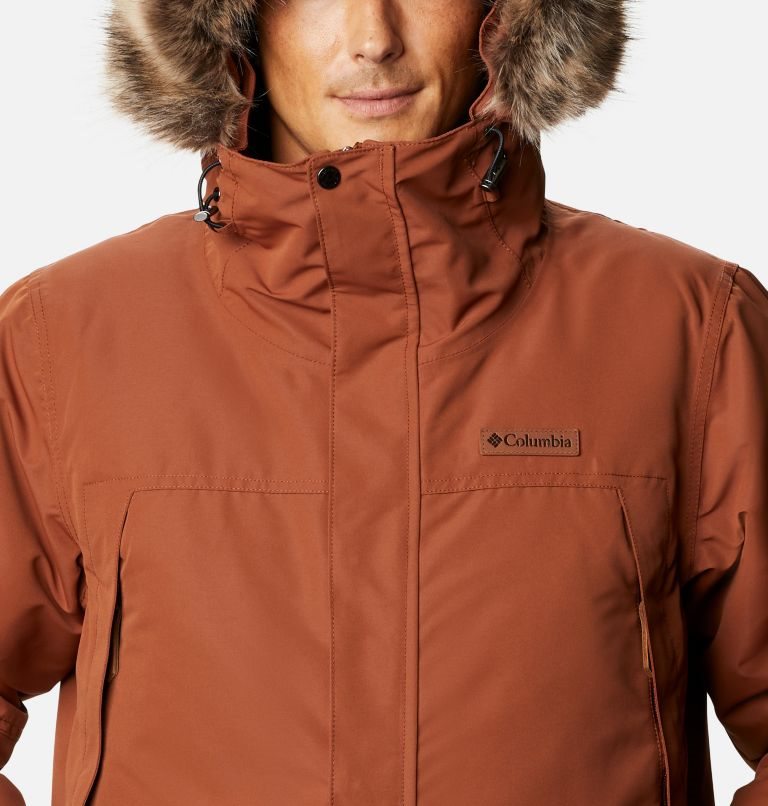 Men's Columbia South Canyon Long Down Jackets Brown | CA-Z304A