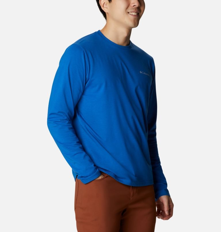 Men's Columbia Sun Trek Long Sleeve Sweatshirts Blue | CA-T5CAL