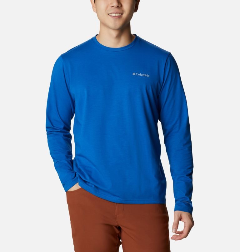 Men\'s Columbia Sun Trek Long Sleeve Sweatshirts Blue | CA-T5CAL