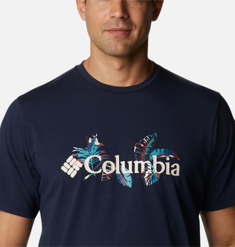 Men's Columbia Sun Trek Short Sleeve Graphic T Shirts Navy | CA-Z018L