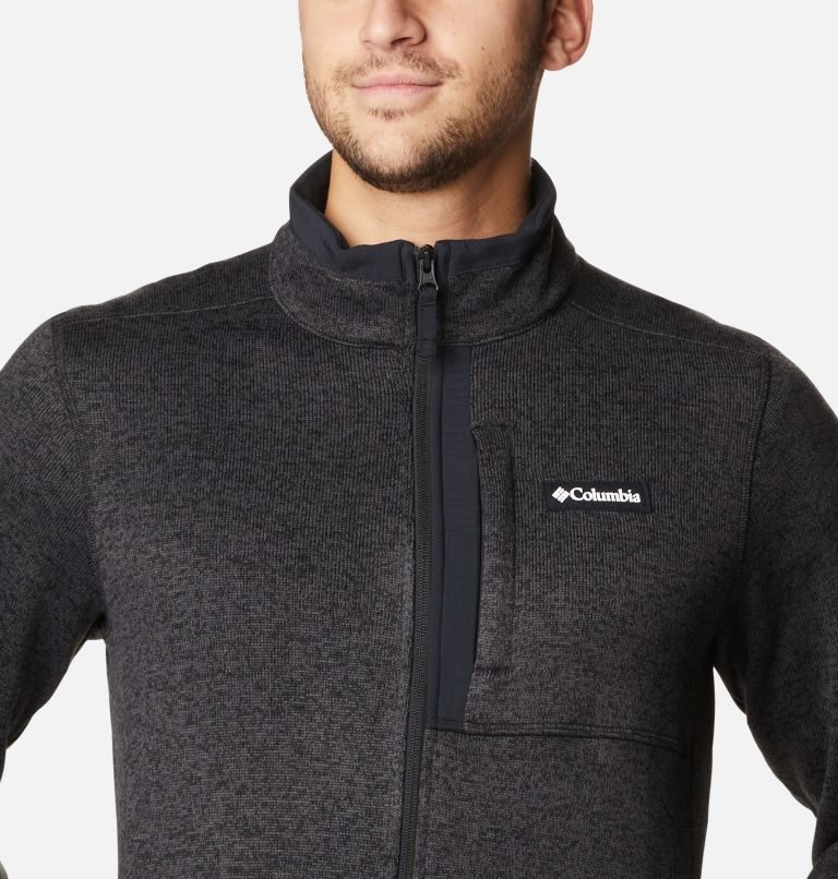 Men's Columbia Sweater Weather Full Zip Fleece Jackets Black | CA-G6C41