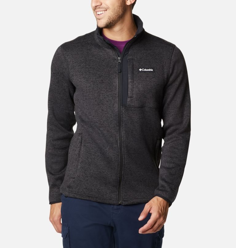 Men\'s Columbia Sweater Weather Full Zip Fleece Jackets Black | CA-G6C41