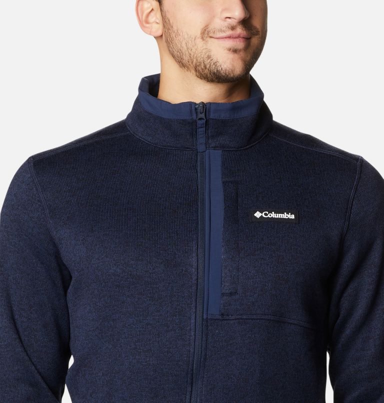 Men's Columbia Sweater Weather Full Zip Fleece Jackets Navy | CA-Y3CA8