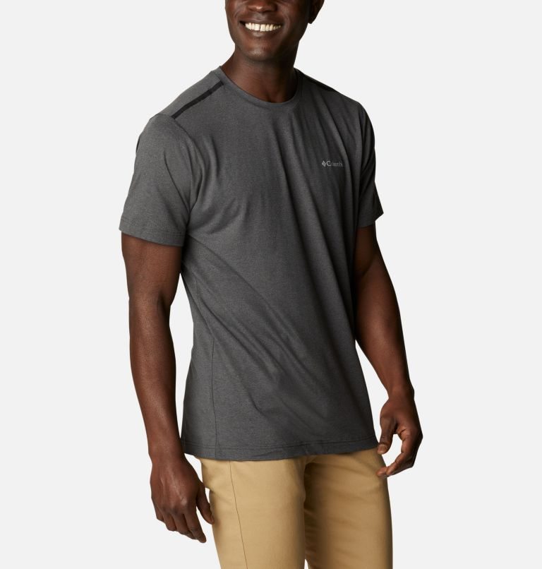 Men's Columbia Tech Trail Crew Neck T Shirts Dark Grey | CA-I560A