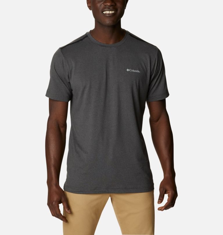 Men\'s Columbia Tech Trail Crew Neck T Shirts Dark Grey | CA-I560A