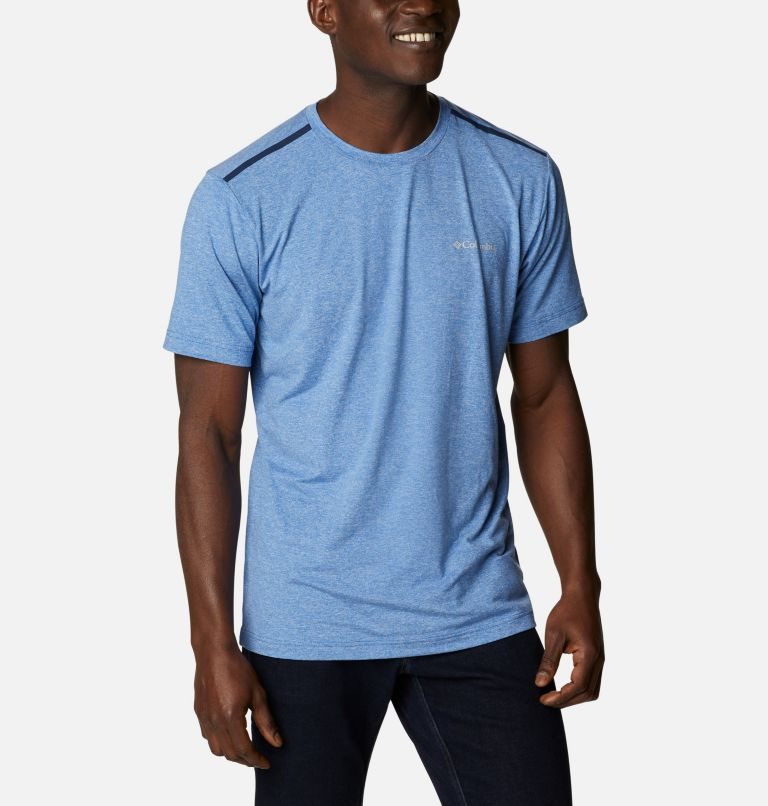 Men's Columbia Tech Trail Crew Neck T Shirts Blue | CA-JC015