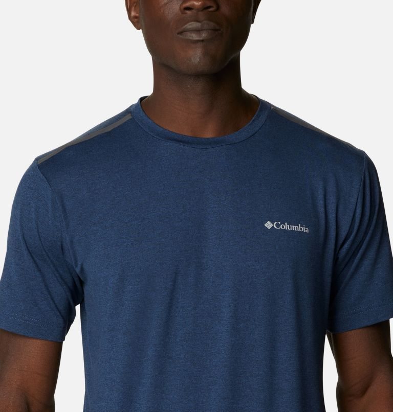 Men's Columbia Tech Trail Crew Neck T Shirts Navy | CA-Y46C1