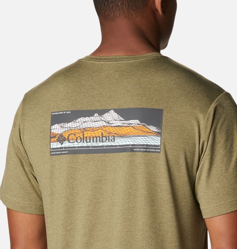 Men's Columbia Tech Trail Graphic T Shirts Olive | CA-A06L4