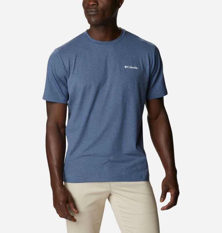 Men's Columbia Tech Trail Graphic T Shirts Blue | CA-D36C8