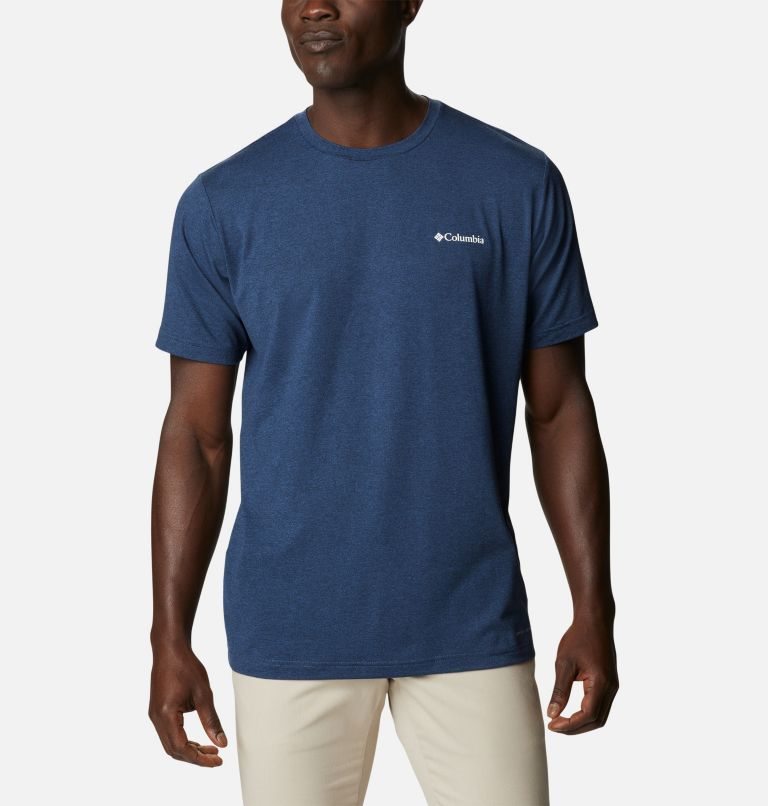 Men's Columbia Tech Trail Graphic T Shirts Navy | CA-R4L03