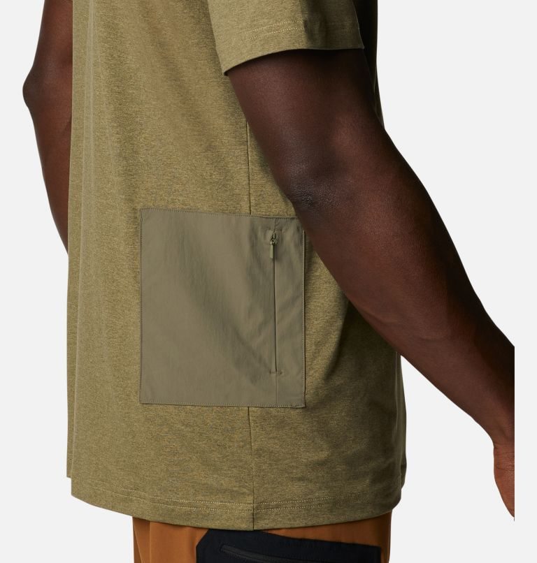 Men's Columbia Tech Trail Novelty Pocket T Shirts Olive | CA-J105C