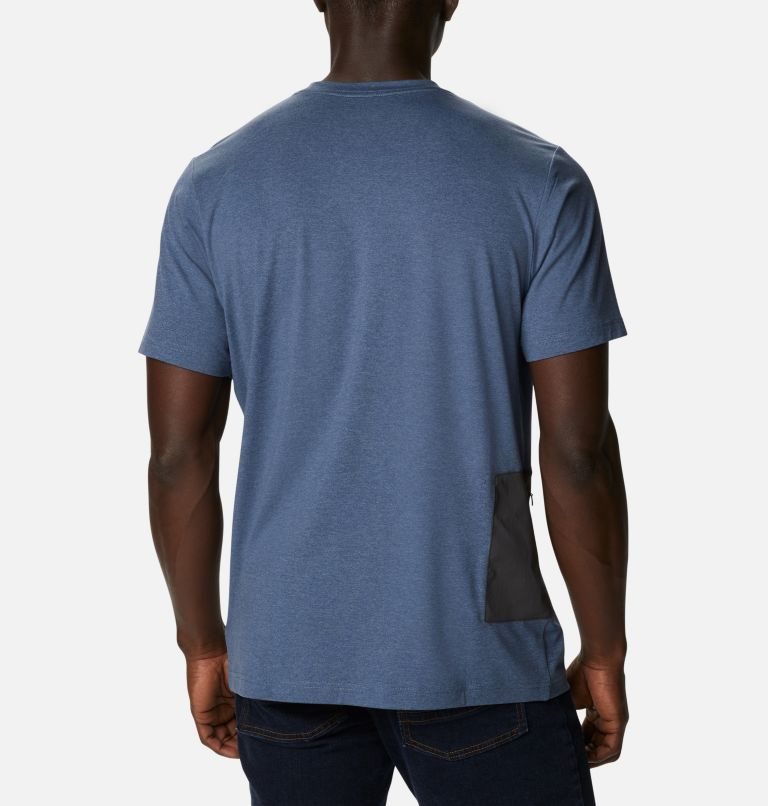 Men's Columbia Tech Trail Novelty Pocket T Shirts Navy | CA-M643C