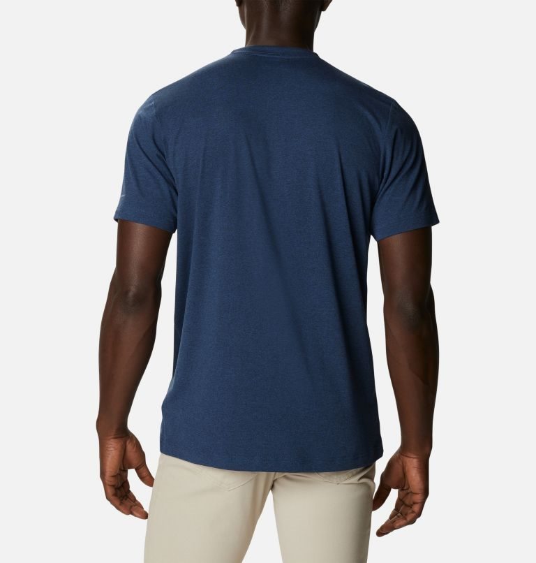 Men's Columbia Tech Trail Short Sleeve Henley T Shirts Navy | CA-L5014