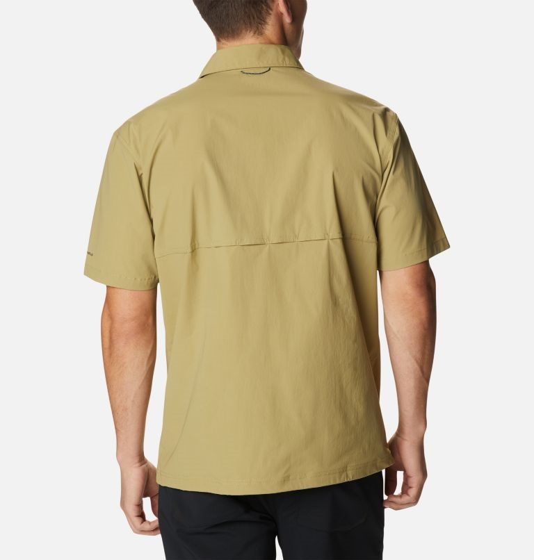 Men's Columbia Tech Trail Woven Short Sleeve Shirts Olive | CA-YA405