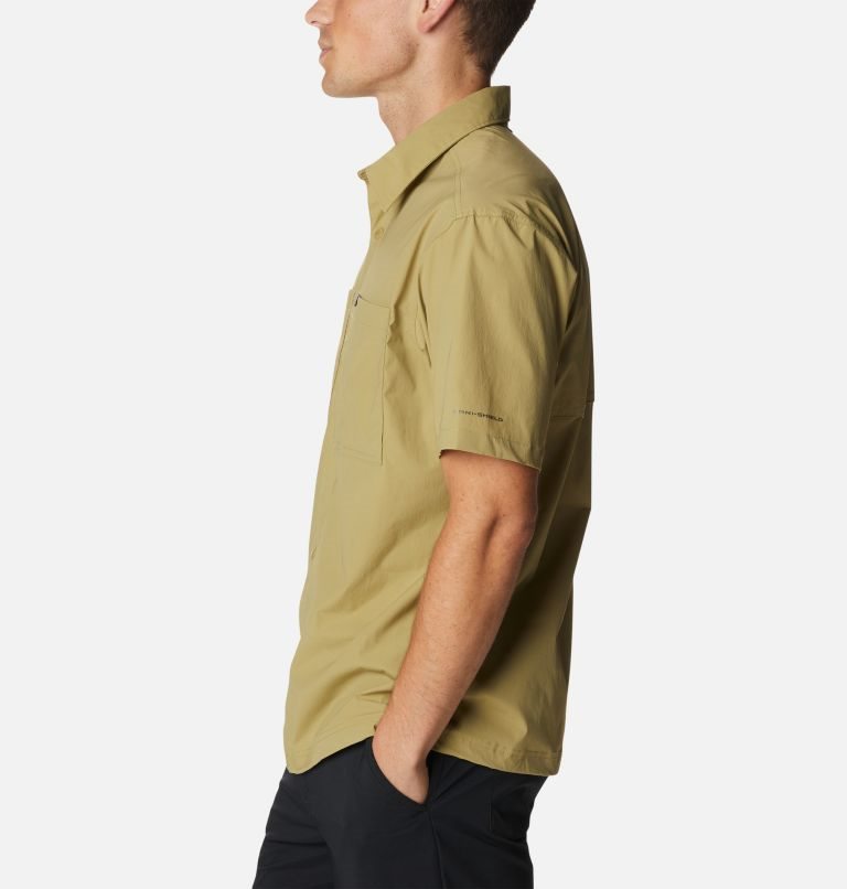 Men's Columbia Tech Trail Woven Short Sleeve Shirts Olive | CA-YA405