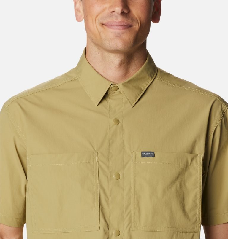 Men's Columbia Tech Trail Woven Short Sleeve Shirts Olive | CA-YA405