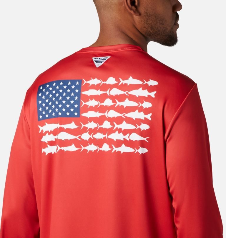 Men's Columbia Terminal Tackle PFG Fish Flag Long Sleeve Sweatshirts Red | CA-D3A81