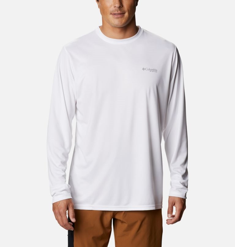 Men's Columbia Terminal Tackle PFG Fish Flag Long Sleeve Sweatshirts White | CA-F6510