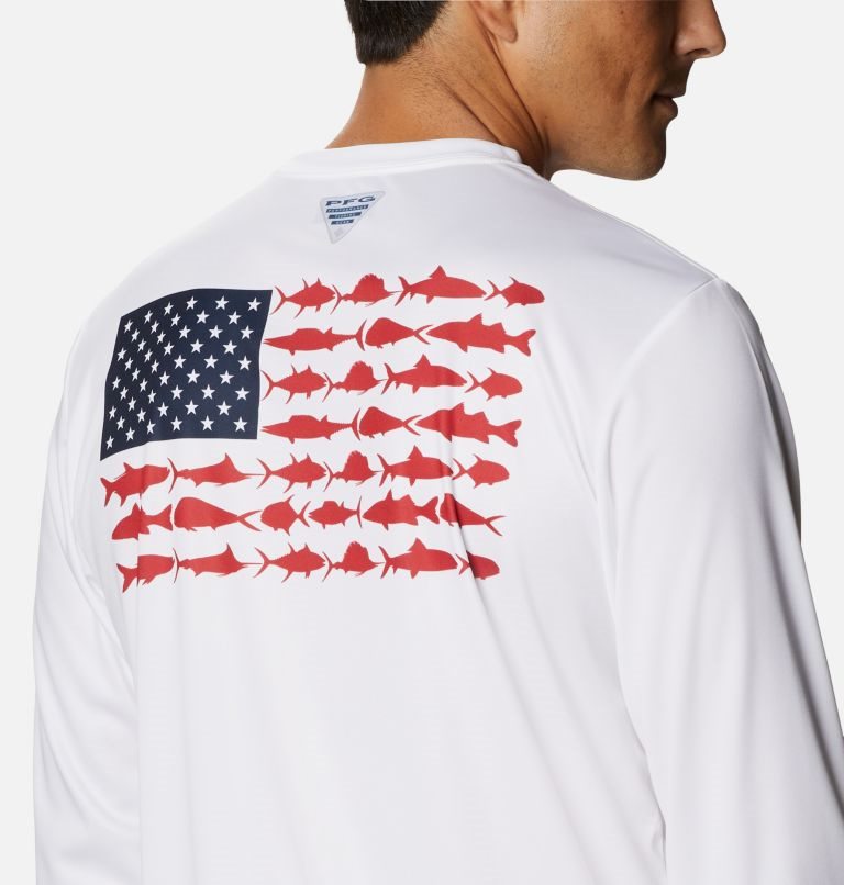 Men's Columbia Terminal Tackle PFG Fish Flag Long Sleeve Sweatshirts White | CA-F6510