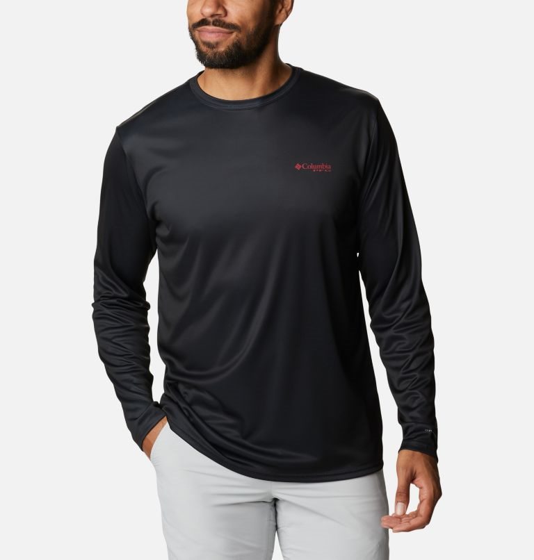 Men's Columbia Terminal Tackle PFG Fish Flag Long Sleeve Sweatshirts Black | CA-NA058