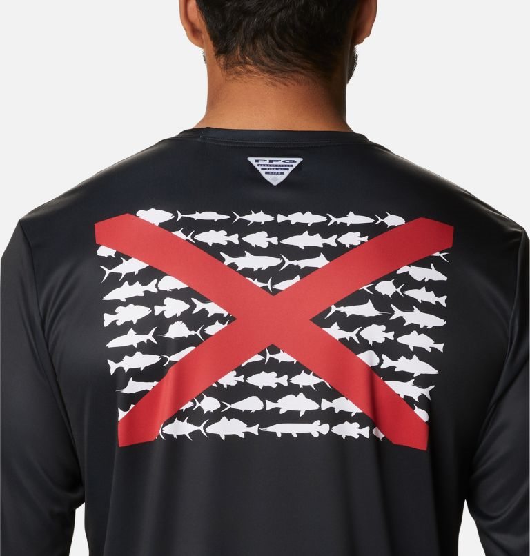 Men's Columbia Terminal Tackle PFG Fish Flag Long Sleeve Sweatshirts Black | CA-NA058