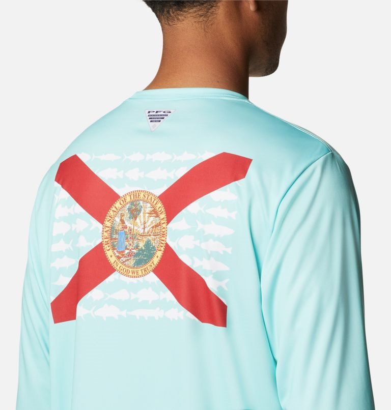 Men's Columbia Terminal Tackle PFG Fish Flag Long Sleeve Sweatshirts Turquoise | CA-P50L1