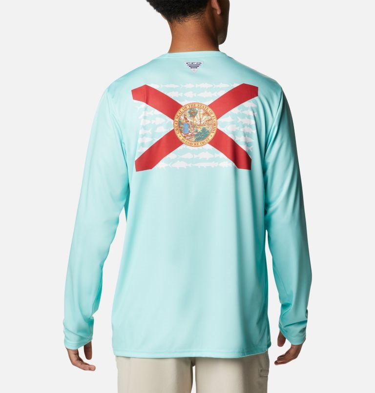 Men\'s Columbia Terminal Tackle PFG Fish Flag Long Sleeve Sweatshirts Turquoise | CA-P50L1