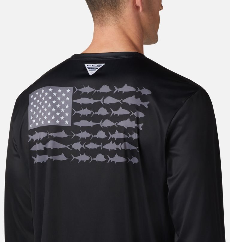 Men's Columbia Terminal Tackle PFG Fish Flag Long Sleeve Sweatshirts Black | CA-PALC6