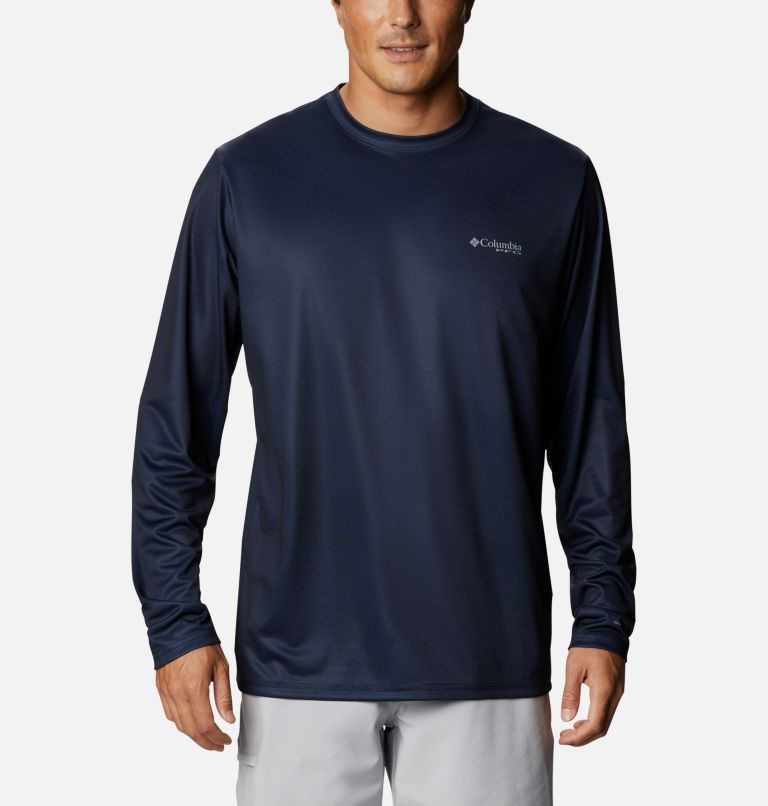 Men's Columbia Terminal Tackle PFG Fish Flag Long Sleeve Sweatshirts Navy | CA-Z1A45