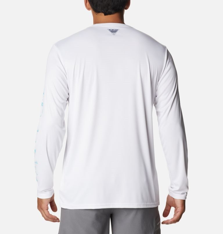 Men's Columbia Terminal Tackle PFG Logo Print Long Sleeve Sweatshirts White | CA-L5A34