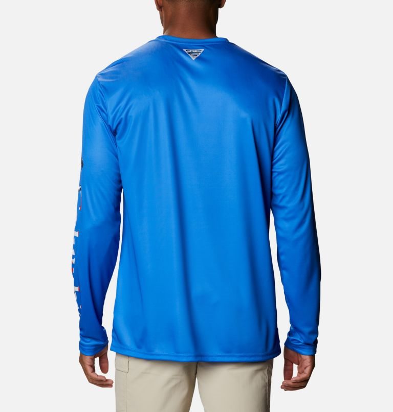 Men's Columbia Terminal Tackle PFG Logo Print Long Sleeve Sweatshirts Blue | CA-MC314