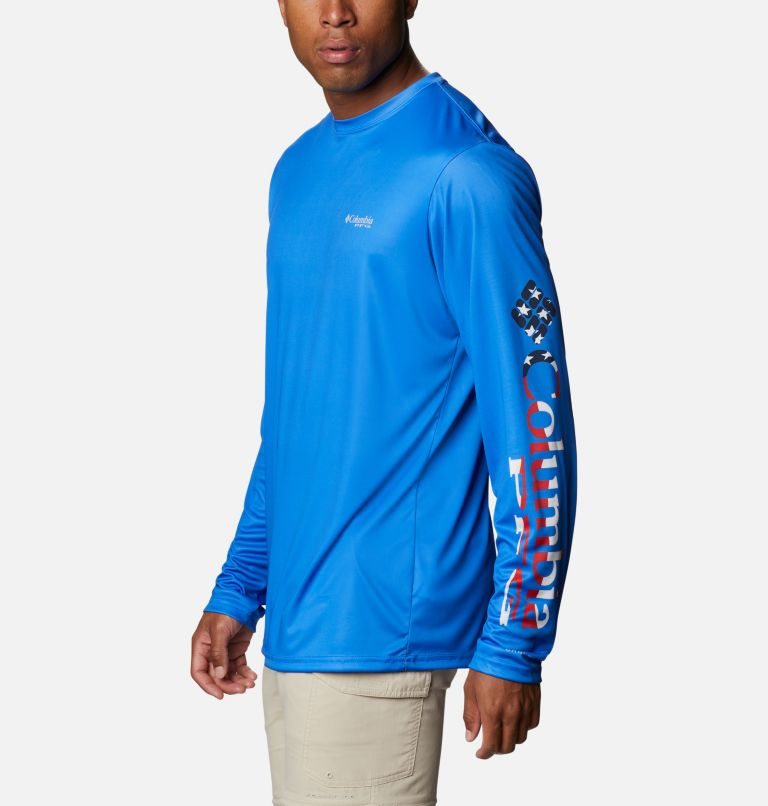 Men's Columbia Terminal Tackle PFG Logo Print Long Sleeve Sweatshirts Blue | CA-MC314