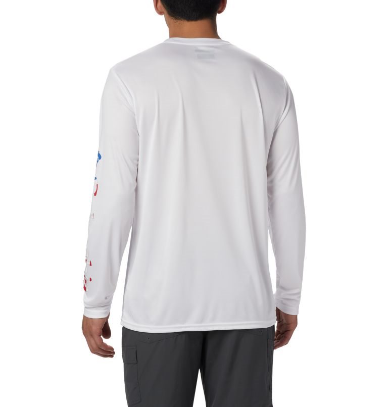 Men's Columbia Terminal Tackle PFG Logo Print Long Sleeve Sweatshirts White | CA-N6541