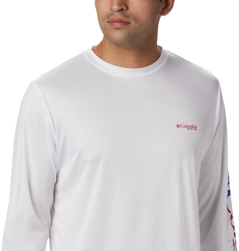 Men's Columbia Terminal Tackle PFG Logo Print Long Sleeve Sweatshirts White | CA-N6541