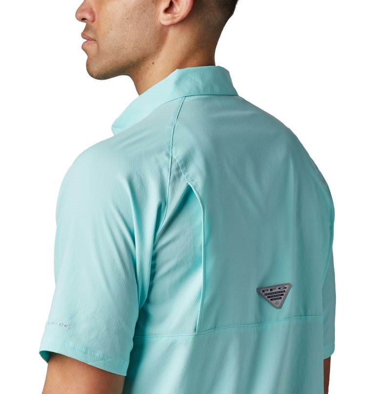 Men's Columbia Terminal Tackle Woven Short Sleeve Shirts Turquoise | CA-N8416