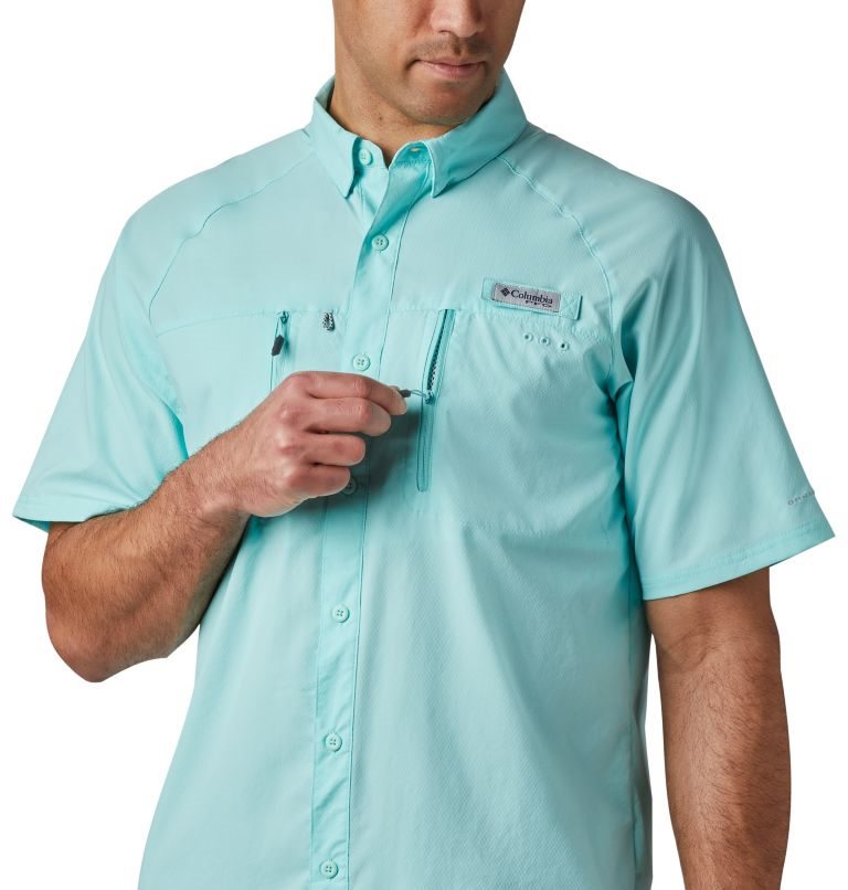 Men's Columbia Terminal Tackle Woven Short Sleeve Shirts Turquoise | CA-N8416