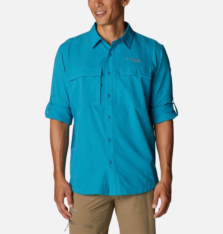 Men's Columbia Titan Pass Irico Long Sleeve Shirts Blue | CA-G3LA1