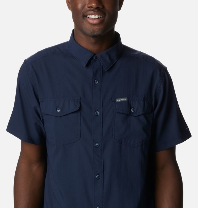 Men's Columbia Utilizer II Solid Short Sleeve Shirts Navy | CA-PA610