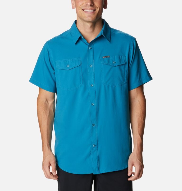 Men\'s Columbia Utilizer II Solid Short Sleeve Shirts Blue | CA-W5630