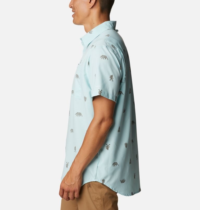 Men's Columbia Utilizer Printed Woven Short Sleeve Shirts Turquoise | CA-V546A