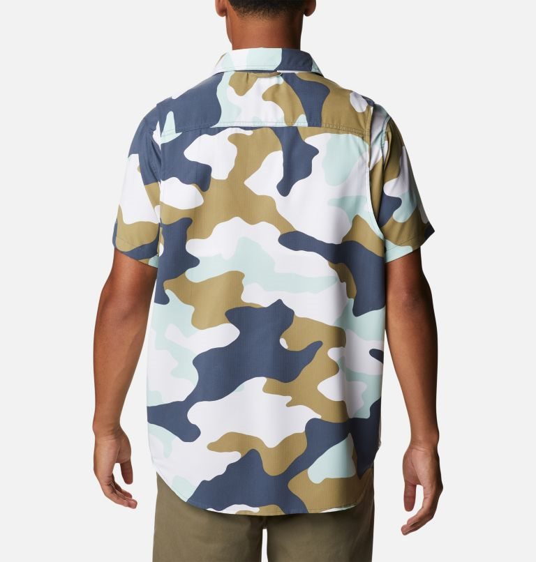 Men's Columbia Utilizer Printed Woven Short Sleeve Shirts Camo | CA-Y4C83