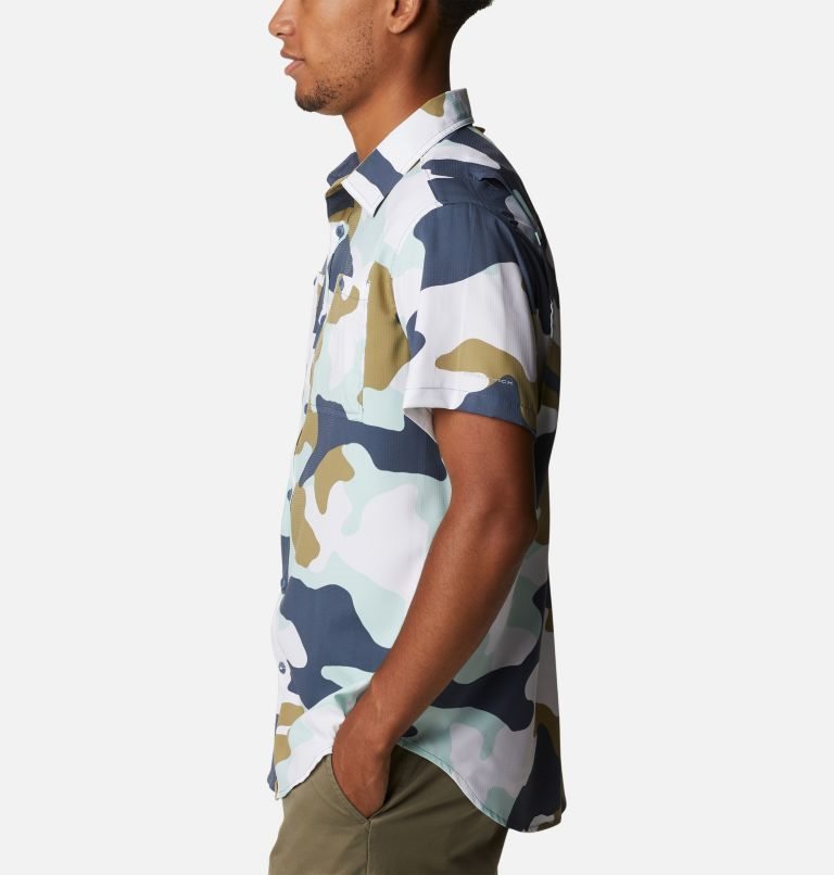 Men's Columbia Utilizer Printed Woven Short Sleeve Shirts Camo | CA-Y4C83