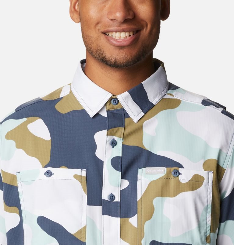 Men's Columbia Utilizer Printed Woven Short Sleeve Shirts Camo | CA-Y4C83