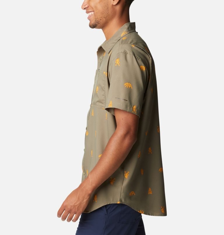 Men's Columbia Utilizer Printed Woven Short Sleeve Shirts Olive | CA-YC165