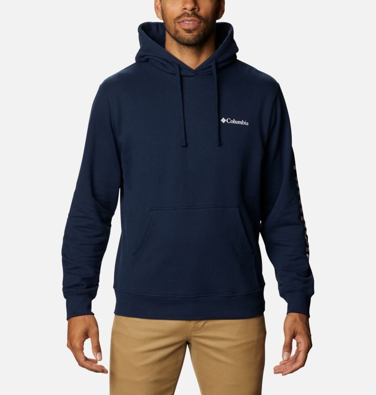 Men\'s Columbia Viewmont II Sleeve Graphic Hoodie Navy | CA-KL038