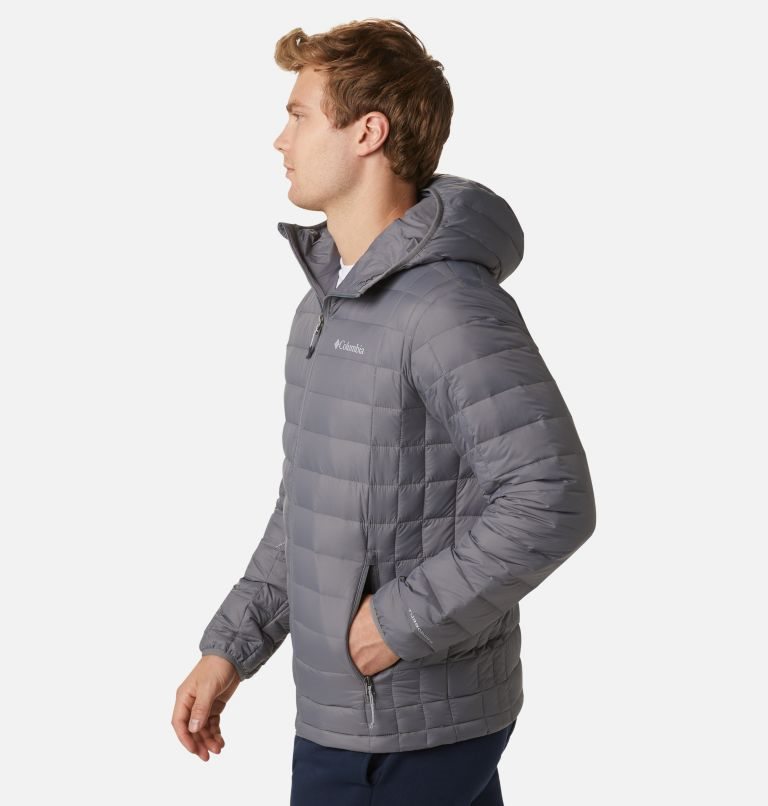 Men's Columbia Voodoo Falls 590 TurboDown Hooded Puffer Jackets Grey | CA-JCL05